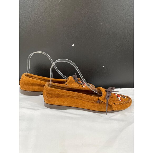 Minnetonka Moccasin Women's Brown Leather Loafers Size 7 SKU 6152 - Picture 2 of 7